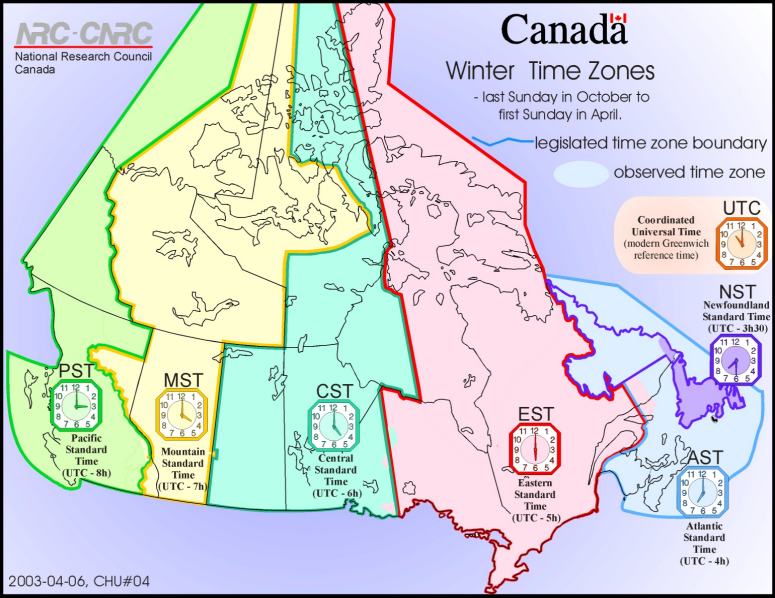 map of time zones in canada. Canadian Time Zones -